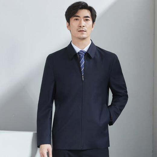 Hongdu wool mulberry silk jacket men's lapel zipper style work formal wear business jacket middle-aged men's jacket Navy 90 wool 10 silk JT6218-1 M (170/88A)