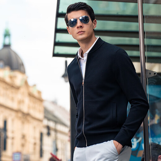 
Mr. Bu Spring and Autumn New Wool Cardigan Jacket Long Sleeve Solid Color Clothes Middle-aged Men's Clearance Black L (175)