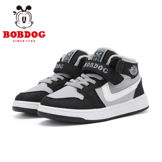 BOBDOG children's shoes warm high-top sneakers winter boys' velvet children's sports shoes 106525103 black/sky gray 37