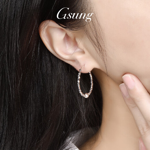 GsunG platinum large earrings for women PT950 shiny laser beads large inner diameter earrings platinum ear hooks for women fashionable style b earrings about 4.5g 2.3cm inner diameter pre-ordered