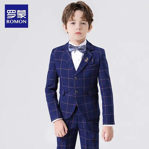 Luo Meng children's suit vest suit boy host dress British style flower girl piano performance suit navy blue 150