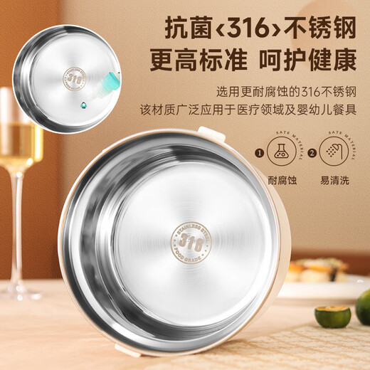 HOHIYOU multi-layer insulated lunch box portable 304 stainless steel office worker microwaveable adult lunch box 3.1L 316 meters white four layers (tableware) + thermal insulation