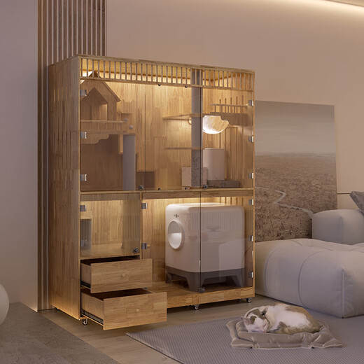 Cat villa solid wood cat cage cat cabinet can hold smart cat litter box household cat nest cat climbing frame cattery can be customized XT03 sky corridor height 185*width 120cm depth 70cm
