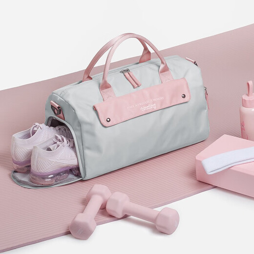 MOONMIX sports fitness bag women's wet and dry separation swimming bag large capacity yoga bag short trip bag hand luggage bag gray