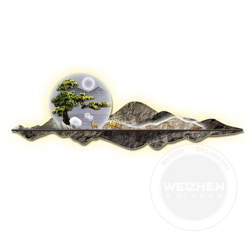 XMSJhilink小艺控制智能壁画灯led灯新中式客厅装饰画大气迎客松 HJ-6189 横幅120*40厘米 普通画不带灯(