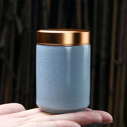 Porcelain brand tea set Ru kiln small tea can travel tea set portable mini tea sealed storage tea can ceramic portable tea box Ru kiln <alloy lid> small tea can