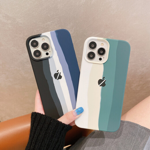 布诺林苹果14手机壳iPhone14promax彩虹液态硅胶13/12/11全包防摔678p套 液态硅胶【绿色条纹】 iPhone SE(第三代)