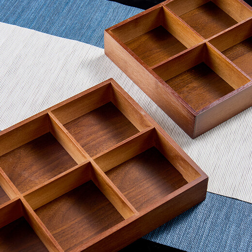 Huangsi dried fruit plate Chinese style home living room nut candy melon seed snacks walnut color compartment storage bamboo storage box four compartment snack fruit plate