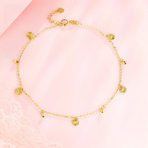 Six pills 18k gold anklet female ring four-leaf clover rose gold color gold transfer small gold beads simple personalized pendant anklet 1