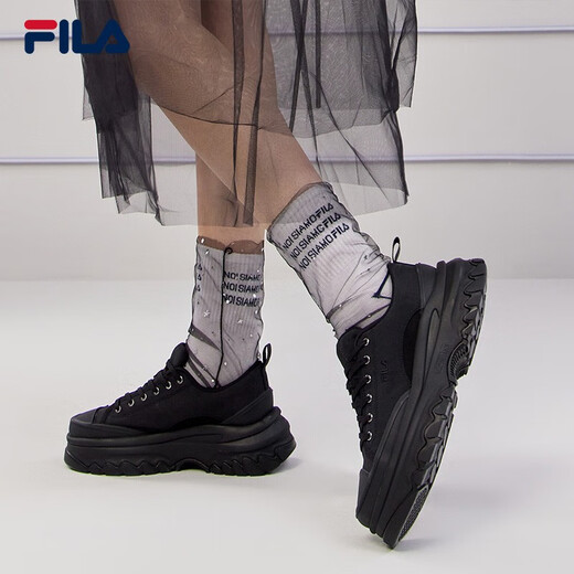 FILA Women's Canvas Shoes LAVA Fat Fat Sole Thick High Sole Increased Shoes Canvas Shoes Casual Shoes Black-BK 38.5