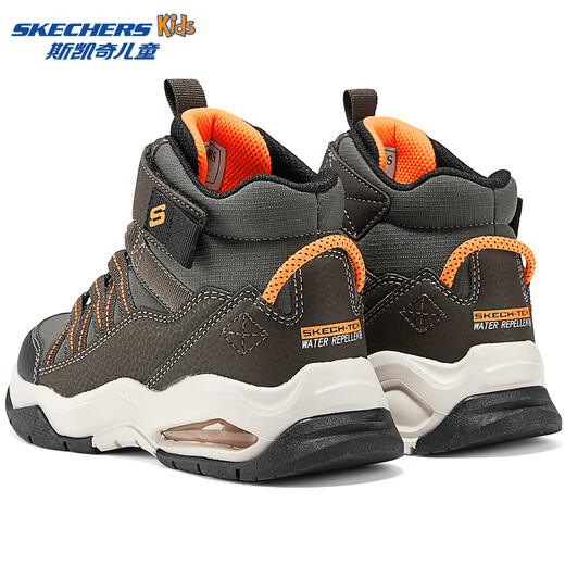 Skechers children's autumn and winter outdoor warm sports shoes boys' air cushion high-top cotton shoes casual boots 406429L chocolate/orange/CHOR 31