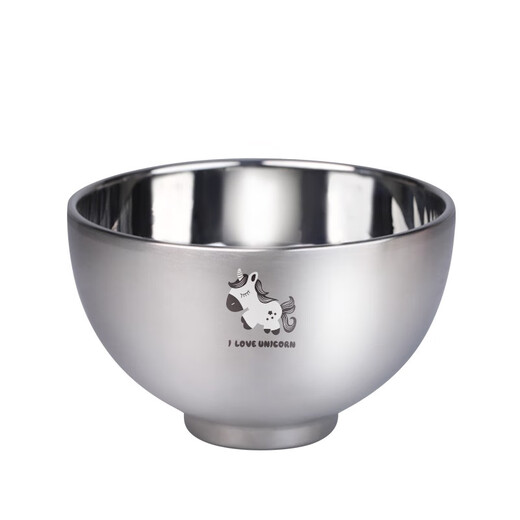 BEEDINGKA316 stainless steel double-layer bowl for children with heat insulation and anti-scalding eating bowl for primary school students drinking soup bowl for high temperature disinfection and anti-falling smiley face 380ml + 316 spoons of chopsticks