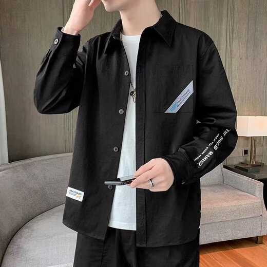 狄帝鲨衬衫男士春夏季长袖潮流工装上衣衬衣痞帅百搭港风休闲宽松外套男 680红色+679浅灰 2XL