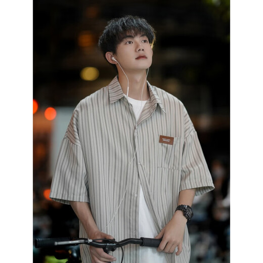 Zhiwei japanische Streife kurzärmeliges Hemd Herren Sommer Dünndesign Top Jacket Trendy Marke Style Hong Kong Style Cloth CS102 Meter Weiß L [Empfohlen 110-130jin [Jin entspricht 0,5 kg]]