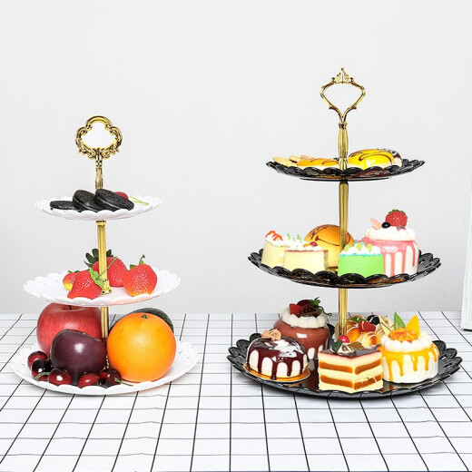 Dinner General Fruit Plate Dried Fruit Plate Candy Plate Three-Layer Tray Plastic Creative European Dessert Plate Set Three-Layer Fruit Tray [White]