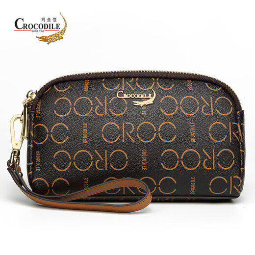 Crocodile shirt double zipper wrist bag classic presbyopia casual ladies handbag gift for wife V1686 camel color