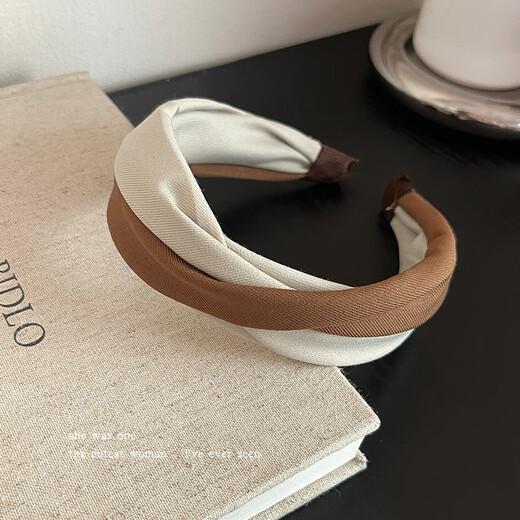 Morning Star Retro Coffee Color Twist Headband 2025 New Hair Cave Headband Hairpin Girls High-end Western Style Fashionable Hairband White Brown Spliced Hairband