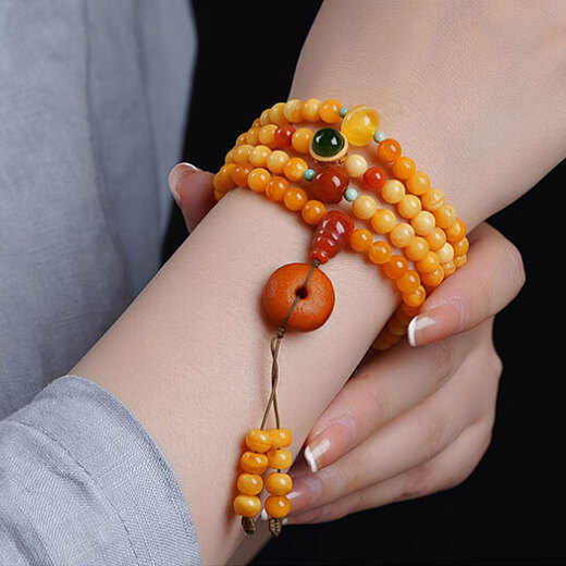 Longyin Beeswax Bracelet Amber Bracelet for Women and Men Multiple Circles with Jasper Southern Red Turquoise Birthday Gift MZ About 5.5mm
