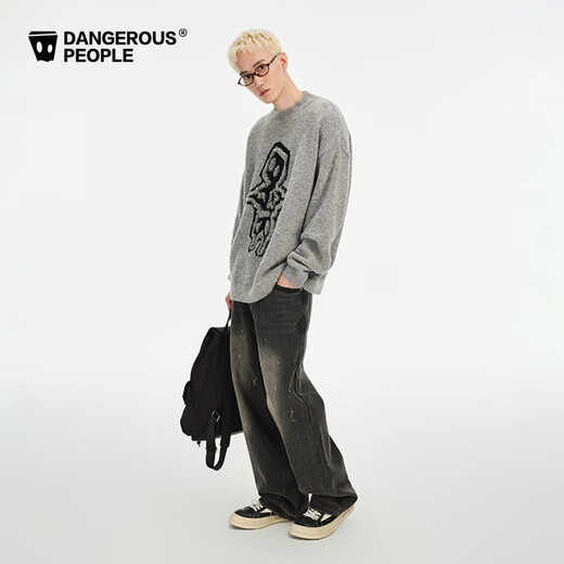 Dangerous people Joker Xue dsp New Year's gift season loose and fun jacquard autumn and winter fashion versatile trendy pullover sweater for men dark gray L