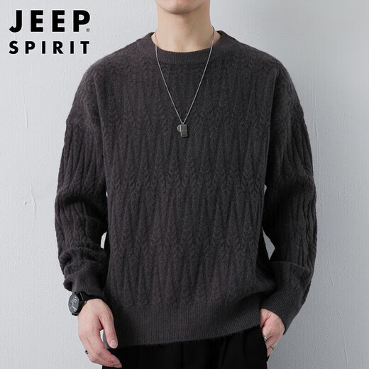 JEEP SPIRIT Jeep Sweater Men's Autumn and Winter Korean Style Sweater Men's Corrugated Sweater Bottoming Shirt Medium Gray XL