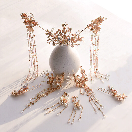 Hanfu hair crown for women, ancient style phoenix crown headdress, full set of ancient costumes, fairy style tassels, rocking wig hairpin, nine-piece set