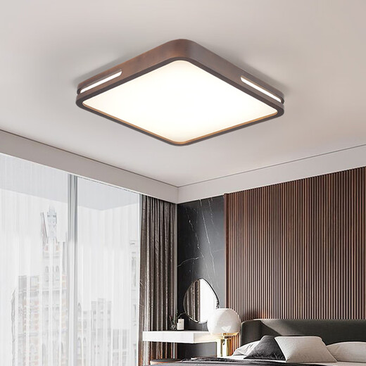 Deng Shige new Chinese style solid wood ceiling lamp tea room study bedroom dining room living room Chinese style walnut Guangdong Zhongshan lamp round 50CM hollow walnut 36W three-tone lighting without remote control