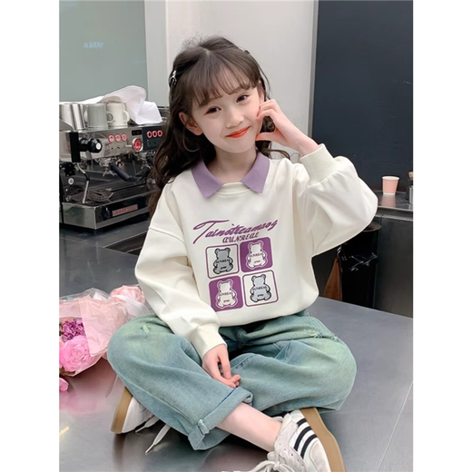 【女童春秋卫衣】2025儿童polo领春季百搭衣服中大童春秋款上衣薄 NN-A948【米白色】 140cm