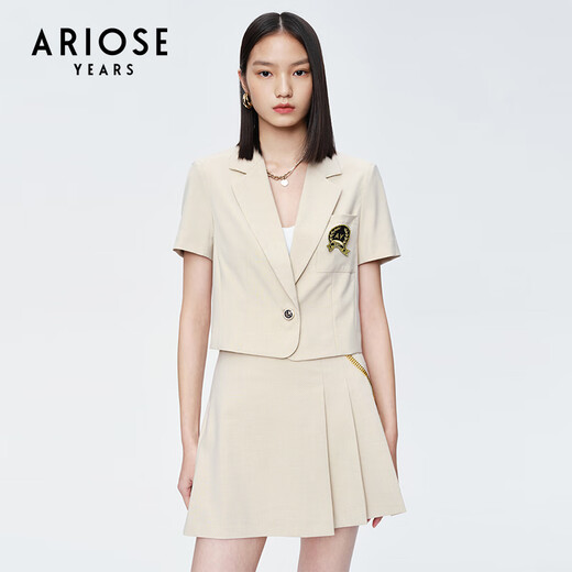 Enos Eshi shopping mall same style summer new chain decorated short skirt pleated skirt college style JK skirt for women 10513526 oatmeal color S