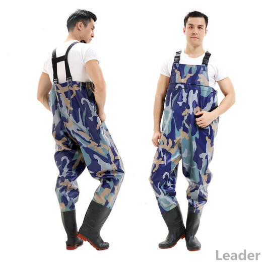 Famous waders, reservoir rain trousers with rain shoes, waterproof clothes, half-length one-piece waders for men, thickened whole body, 105 silk khaki half-length trousers, recommended model, shoe size 42