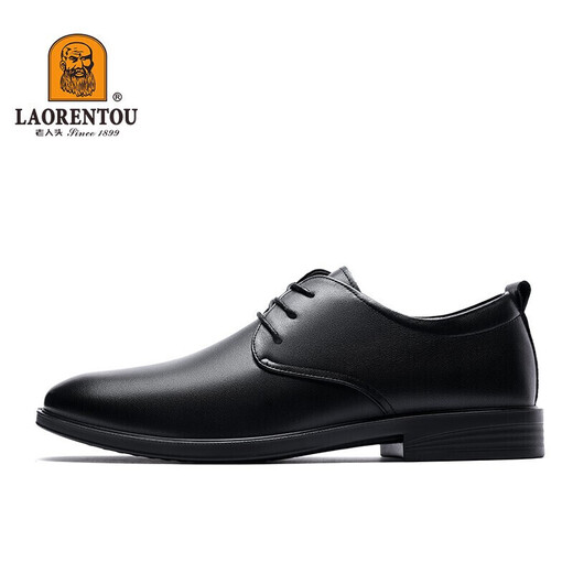 LAORENTOU leather shoes for men, business casual shoes, spring and autumn breathable, wear-resistant, non-slip leather shoes for men, black 41