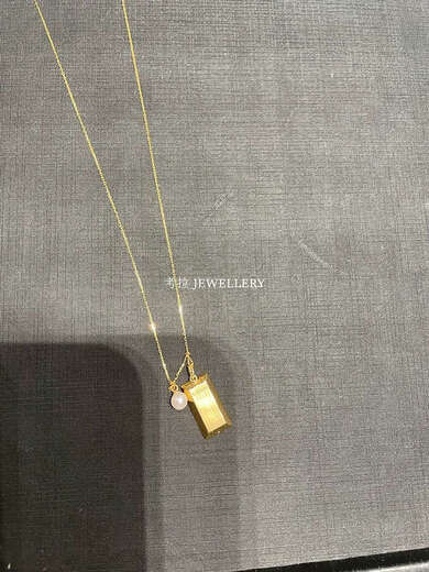 Green gold small gold bar necklace women small gold brick gold silver clavicle chain chocolate square pendant suddenly rich small gold bar necklace