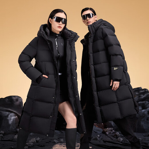 Govan Black Gold Goose Down Jacket Functional 2.0 Eight-lattice Long Down Jacket Unisex Winter Thickened Jacket Black M