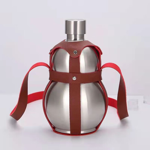 Yingrong 304 stainless steel gourd jug outdoor portable wine gourd kettle strap leather case thickened stainless steel jug 304 gourd 3Jin Jin is equal to 0.5 kg (1 wine glass + 1 funnel)