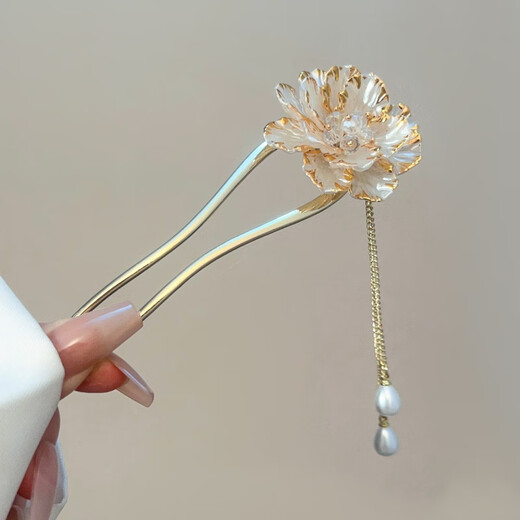 Dragon Girl Retro Enamel National Style Peony Hairpin New Chinese Style Ancient Style Hair Accessories Hairpin Hairpin Beige Peony Hairpin