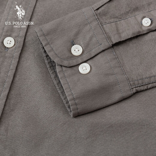 U.S. POLO ASSN.衬衫男长袖秋季纯棉商务休闲宽松免烫男士衬衣 灰绿色 L 
