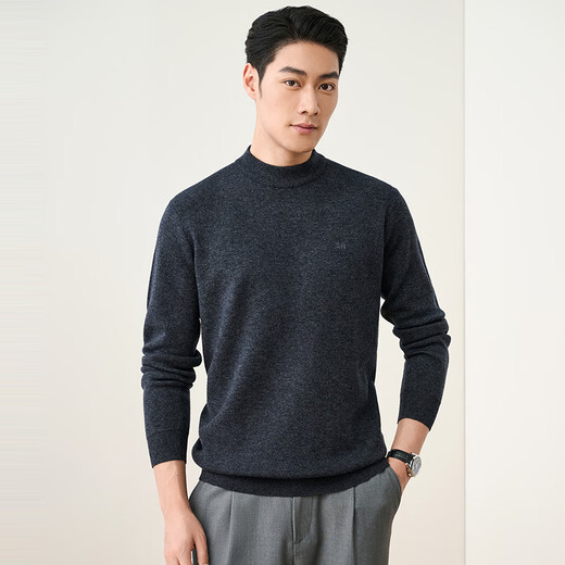 Hengyuanxiang thickened pure wool men's wool sweater autumn and winter sweater base daddy solid color inner sweater for men black gray L /175/92A