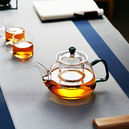 Mesni teapot glass teapot teapot Kung Fu tea set household thickened tropical-resistant filter liner kettle teapot green handle teapot 750ml
