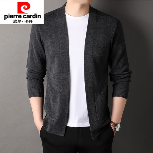 Pierre Cardin high-end wool sweater men's knitted cardigan spring and autumn new solid color fashion versatile casual black sweater jacket black XL 175/ (suitable for weight 140-160)