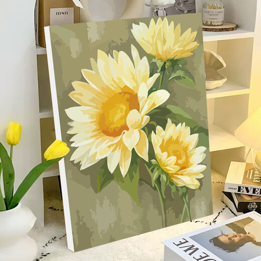 治愈系向日葵diy数字油画填充手工画画填色手绘高级感涂色画油彩 SJ9738 30*40cm绷好加厚实木内框 高亮颜