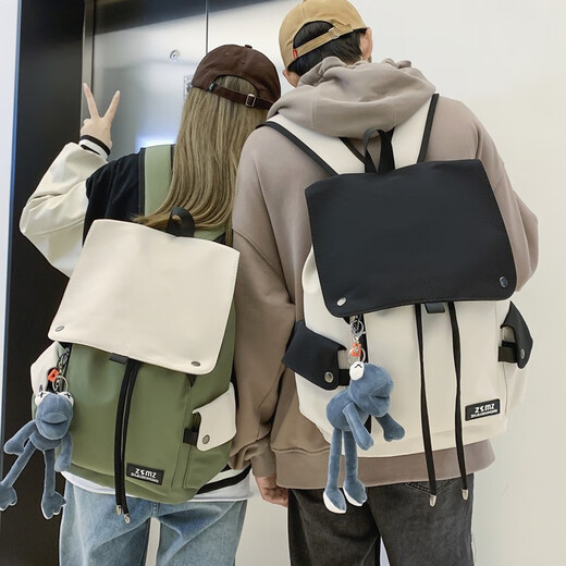 Fadelu Backpack Men's Backpack College Student Bag Men's Ins Cool Fashion High School Simple Canvas Large Capacity Computer Bag huashengda8811 Blue with White + Frog