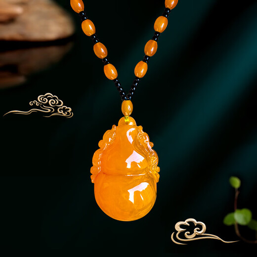 Ziweidai guaranteed official beeswax pendant old sweater chain amber long necklace chicken oil yellow ethnic style hanging large water drop