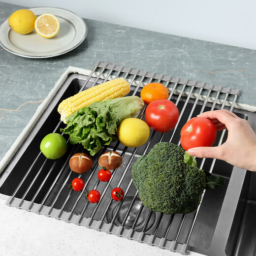 Baijie Kitchen Sink Drain Rack Pool Tableware Water Control Rack Silicone Foldable Storage Roller Curtain 18 Tubes