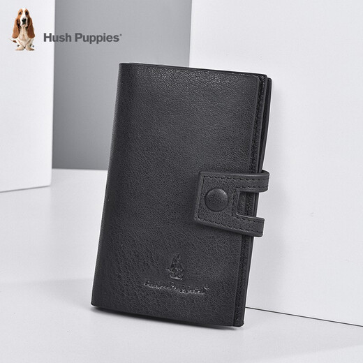 Hush Puppies Key Bag Unisex Genuine Leather Key Bag Keychain Multifunctional First Layer Cowhide Key Bag Card Holder 2-in-1 Black