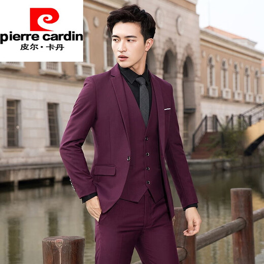 Pierre Cardin Suit Men's Black Jacket Handsome Korean Slim Small Suit Business Groomsman Groom Wedding Formal Wear (Double Button 306 Navy) Single Suit Top XL (120~128Jin Jin is equal to 0.5kg)