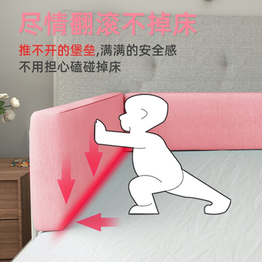 Beeio bed fence baby anti-fall baby child safety soft bag anti-collision anti-fall bed bedside bed guardrail baffle coral pink one-piece design single-sided installation 1.8 meters (including 3 brackets)
