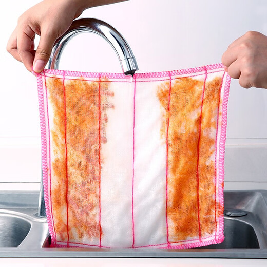 Jieyoujia dishwashing cloth, thickened water-absorbent scouring pad, 12-layer cotton yarn, household cleaning kitchen, not easy to shed hair, large size 30*30cm, 5 pieces in total, 12 layers