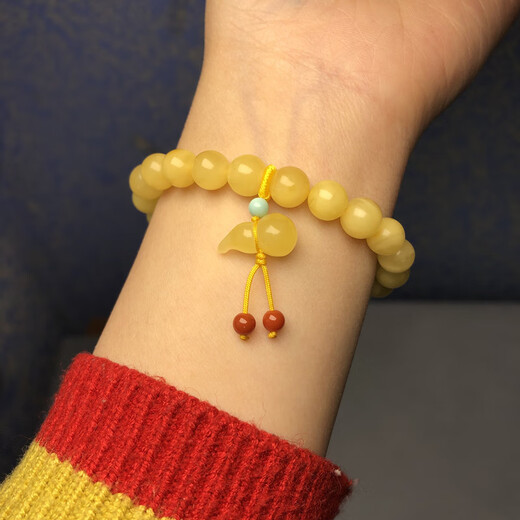 Longyin beeswax bracelet amber bracelet for women and men raw ore 8mm single circle chicken oil yellow with gourd birthday gift YJ 8mm