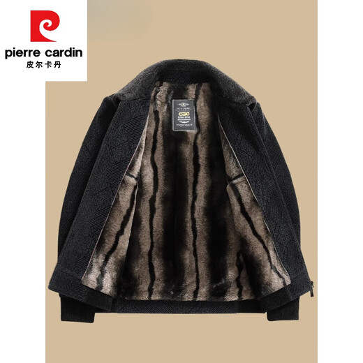 皮尔卡丹（pierre cardin）中年男士棉衣冬季中老年男装加绒加厚毛呢外套爸爸冬装棉服男 藏青色 180 适合115-130斤