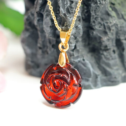 Tris raw amber pendant, water purification blood amber rose necklace, jewelry pendant, Valentine's Day gift for mom and wife, blood amber rose pendant (with silver chain)