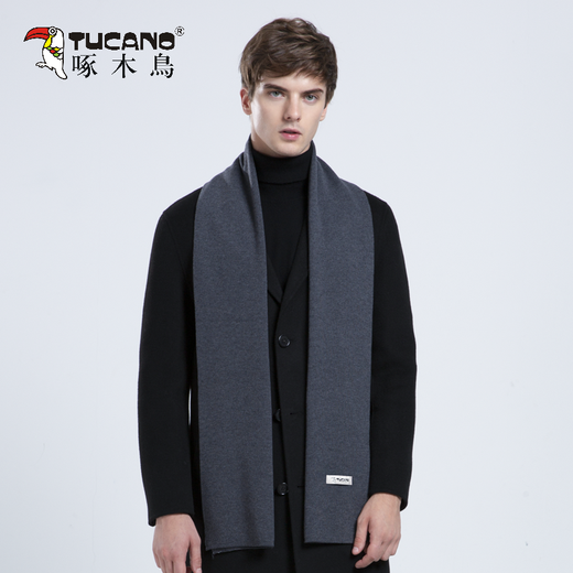 Woodpecker (TUCANO) Woolen Scarf Men's Autumn and Winter Solid Color Casual Versatile Long Warm Korean Style Simple New Year Christmas Birthday Gift Gray